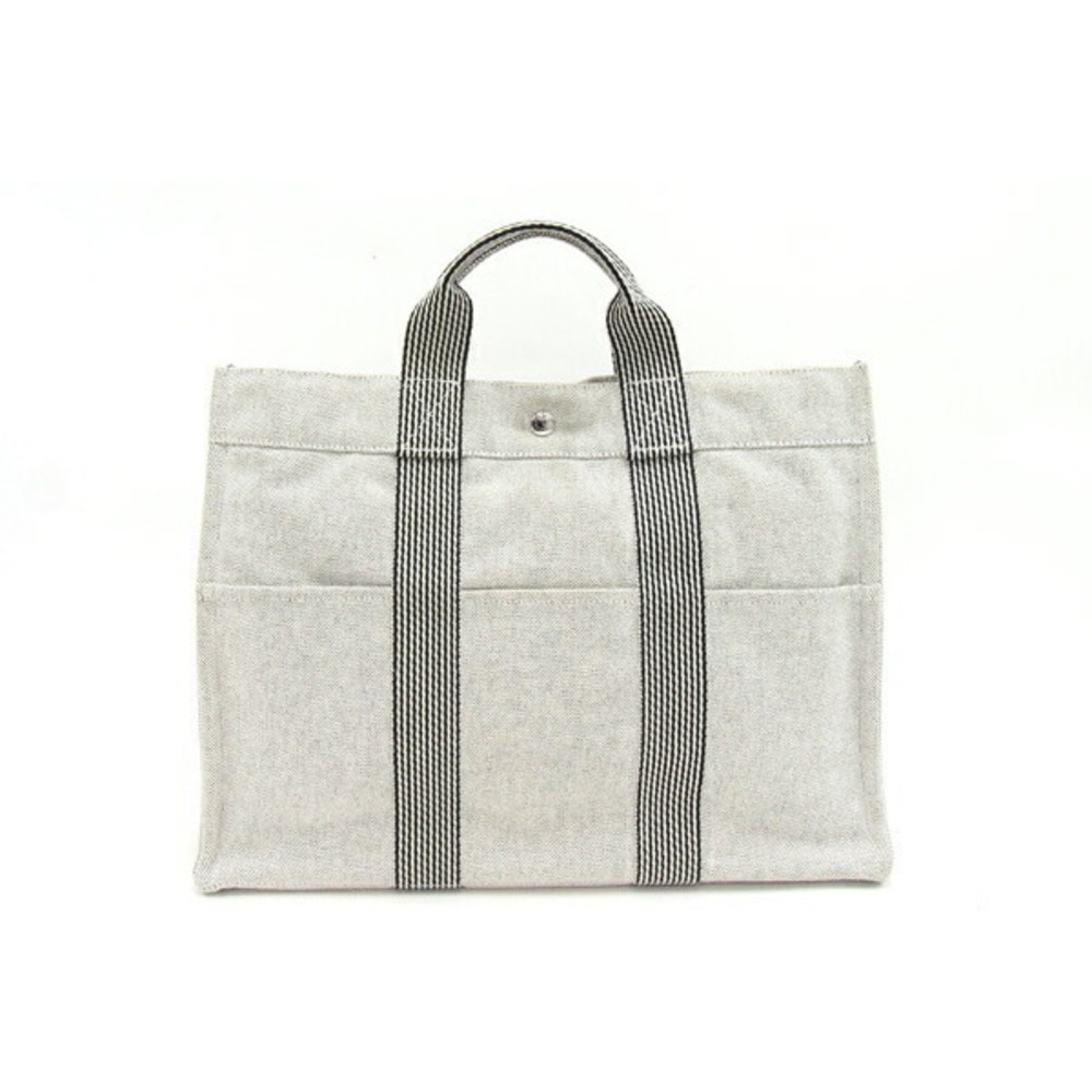 Hermes Foule Tote Gray Handbag MM Herms Canvas